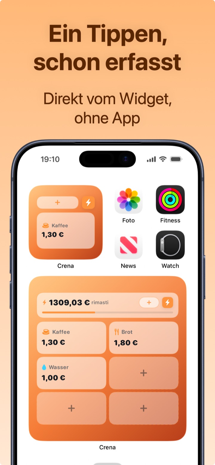 Crena-iPhone-Widget zum Erfassen schneller Ausgaben mit einem Tipp