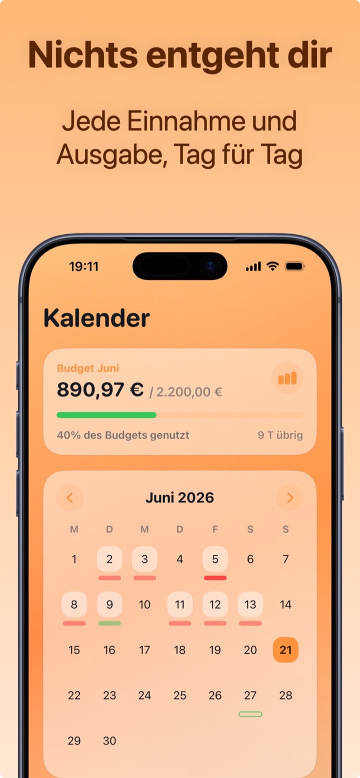 Ausgabenkalender Tag für Tag mit Monatsbudget
