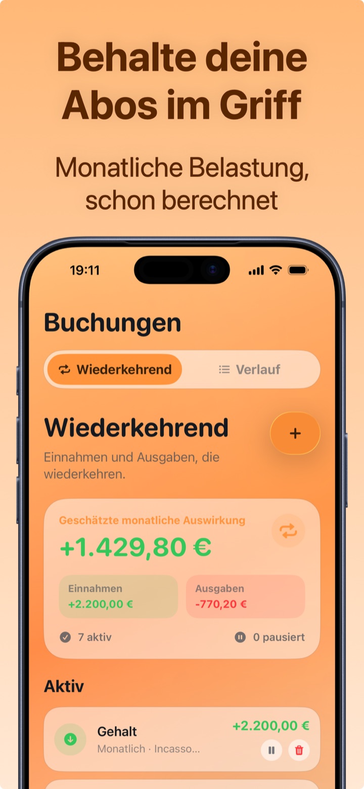 Verwaltung von Abos und wiederkehrenden Zahlungen mit berechneter Monatsbelastung