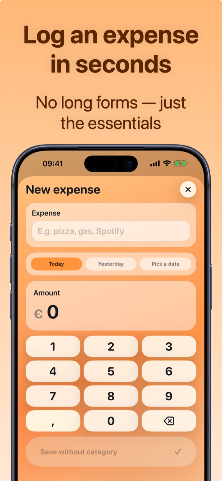 Adding an expense in Crena in two seconds with a suggested category