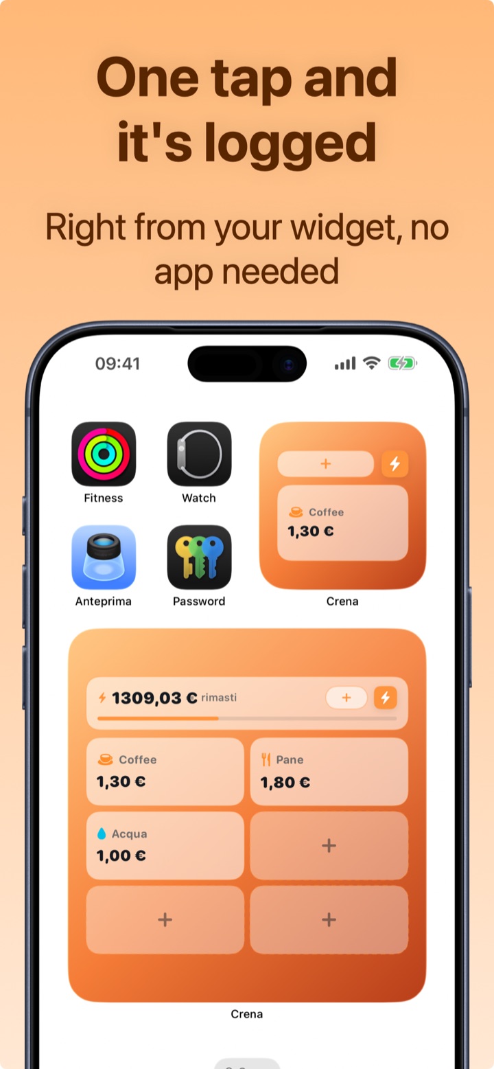 Crena iPhone widget to log quick expenses with one tap