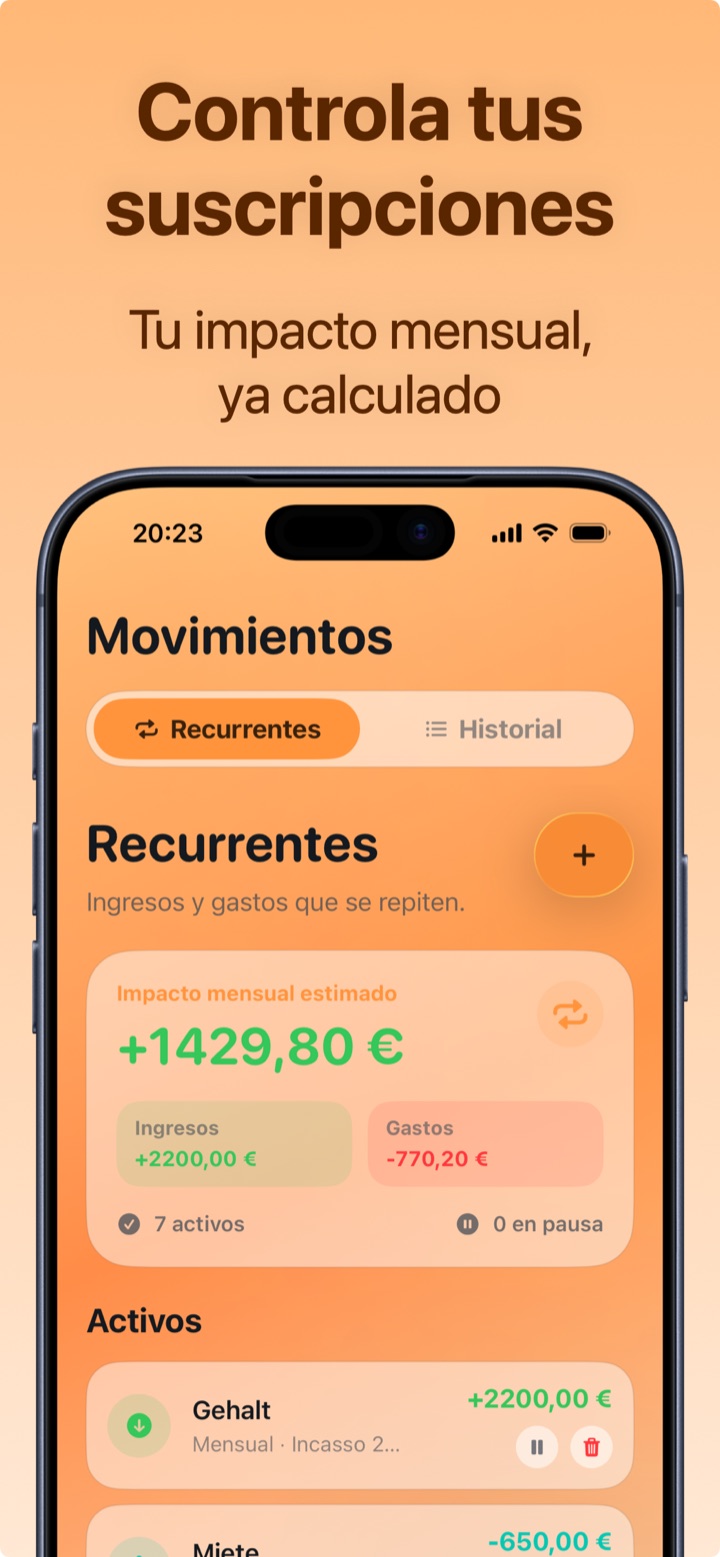 Gestión de suscripciones y pagos recurrentes con impacto mensual calculado
