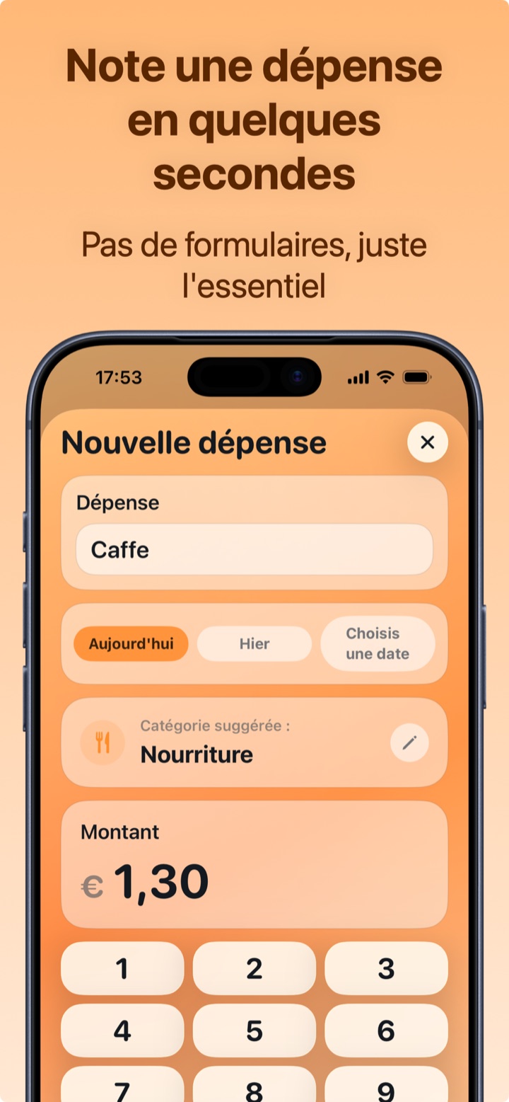 Enregistrer une dépense dans Crena en deux secondes : nom, catégorie suggérée automatiquement et montant