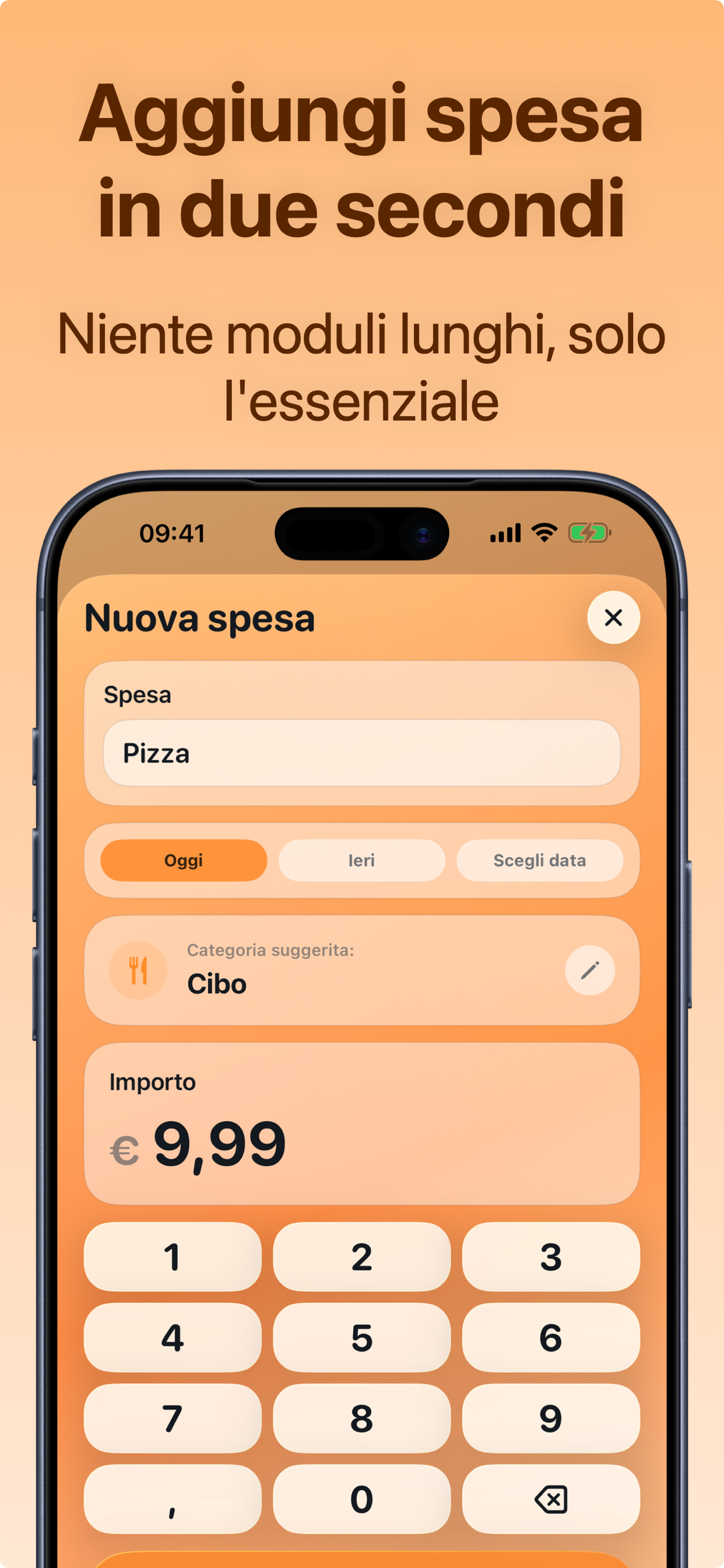 Aggiungere una spesa in Crena in due secondi con categoria suggerita